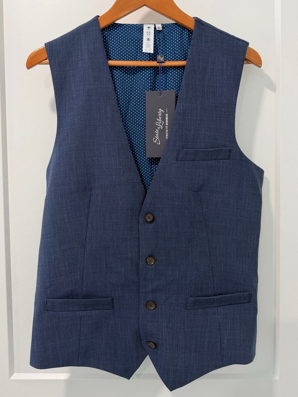 NWT State & Liberty Athletic Fit Stretch Heathered Navy Blue Suit Vest (Sz 40)